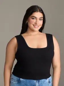 20Dresses Plus Size Black Square Neck Sleeveless Fitted Top