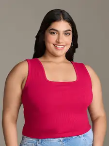 20Dresses Plus Size Magenta Square Neck Sleeveless Fitted Top