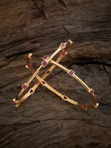 Kushal's Fashion Jewellery Set Of 2 Gold-Plated CZ-Studded Bangles