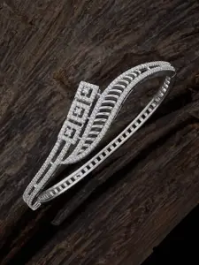 Kushal's Fashion Jewellery Rhodium-Plated Cubic Zirconia-Studded Kada Bracelet