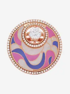 Kushal's Fashion Jewellery Rose Gold Plated CZ Stone Studded Finger Ring