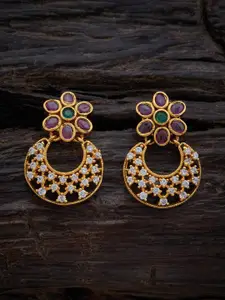 Kushal's Fashion Jewellery Gold-Plated Cubic Zirconia Studded Circular Drop Earrings