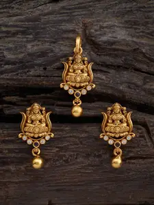 Kushal's Fashion Jewellery Embellished Bridal 92.5 Silver Gold-Plated Temple Pendant Set
