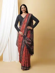Unnati Silks Ajrak Block Art Silk Handloom Chanderi Saree