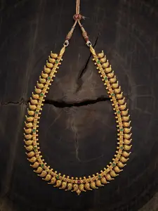 Kushal's Fashion Jewellery Embellished Bridal Silver Gold-Plated Studded Temple Necklace