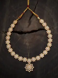 Kushal's Fashion Jewellery Silver Gold-Plated Artificial Stones Studded Temple Necklace