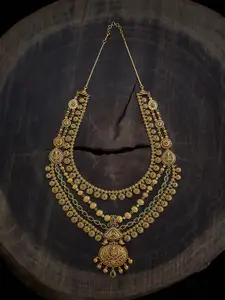 Kushal's Fashion Jewellery Copper Gold-Plated Artificial Stones Studded Antique Necklace