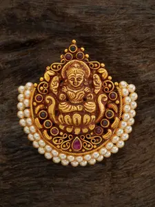 Kushal's Fashion Jewellery 92.5 Pure Silver Gold-Plated Studded Temple Pendant