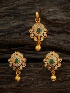 Kushal's Fashion Jewellery Embellished Bridal 92.5 Silver Gold Plated Temple Pendant Set