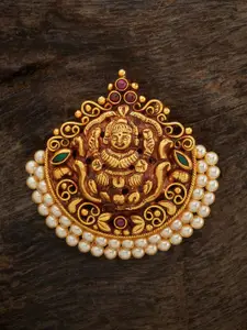 Kushal's Fashion Jewellery 92.5 Pure Silver Gold-Plated Studded Temple Pendant