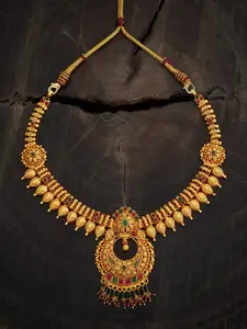 Kushal's Fashion Jewellery 92.5 Pure Silver Gold-Plated Stones Studded Temple Necklace