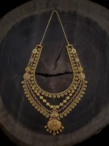 Kushal's Fashion Jewellery Copper Gold-Plated Stones Studded Antique Necklace