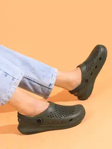 HRX by Hrithik Roshan Men Olive Green Self Design Clogs