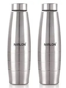 NIRLON Silver-Toned 2 Pcs Stainless Steel Single Wall Diamond Cut Water Bottles 1 L