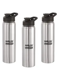 NIRLON Silver-Toned & Black 3Pcs  Stainless Steel Single Wall Vacuum Water Bottles 1l Each