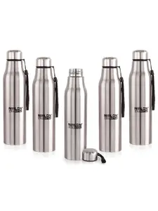 NIRLON Silver Toned 5 Pieces Single Wall Vacuum Stainless Steel Water Bottles 650 ml Each