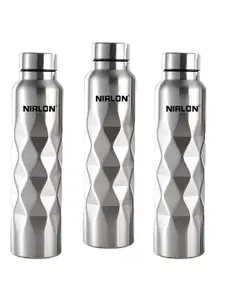 NIRLON Silver-Toned 3 Pcs Stainless Steel Single Wall Diamond Cut Water Bottle 1 L