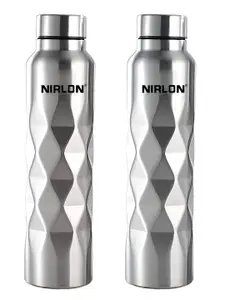 NIRLON Silver-Toned 2 Pcs Stainless Steel Single Wall Diamond Cut Water Bottles 1 L