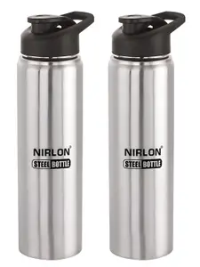NIRLON Silver-Toned 2 Pieces Stainless Steel Solid Water Bottle 1L