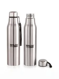 NIRLON Silver-Toned 2Pcs Stainless Steel Leak Proof Water Bottle 650 ml