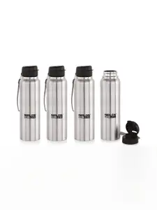 NIRLON Silver-Toned & Black 4 Pieces Stainless Steel Water Bottle 1 L