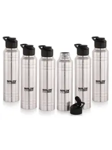 NIRLON Silver-Toned 6 Pcs Single Wall Stainless Steel Bottle with Flip Cap 1 L