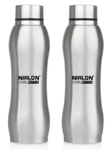 NIRLON Silver-Toned 2 Pcs Printed Single Wall Stainless Steel Water Bottles 750 ML