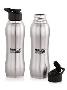NIRLON Silver-Toned 2 Pieces Aqua Flip Single Wall Stainless Steel Water Bottle 750ml