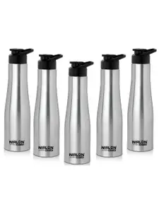 NIRLON Silver Toned 5 Pieces Single Wall Vacuum Stainless Steel Water Bottles 1 L Each