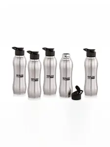 NIRLON Silver Toned 5 Pieces Stainless Steel Single Wall Vacuum Water Bottles 750 ml Each