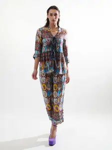 CIN CIN Printed V-Neck Top With Trousers