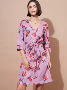 all about you Floral Print V-Neck Scuba A-Line Dress