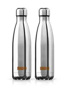 USHA SHRIRAM Silver Toned 2 Pcs Double Wall Vacuum Stainless Steel Water Bottles 1 L Each