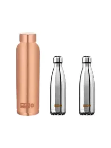 USHA SHRIRAM Copper Toned & Silver Toned 3 Pieces Double Wall Vacuum Water Bottles