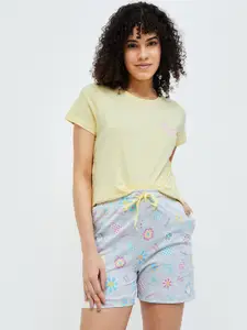 Ginger by Lifestyle Printed Pure Cotton T-shirt With Shorts