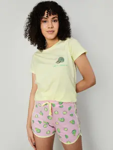 Ginger by Lifestyle Printed Cotton T-shirt With Shorts