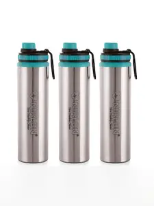 NIRLON Silver Toned & Green 3 Pieces Stainless Steel Solid Water Bottles 900 ml Each