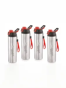 NIRLON Silver Toned & Black 4 Pieces Stainless Steel Water Bottles 900 ml Each