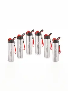 NIRLON Silver Toned & Black 6 Pieces Stainless Steel Water Bottle 900 ml