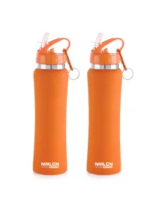 NIRLON Orange 2Pcs Stainless Steel Water Bottles With Straw Lid 750ml Each