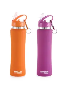 NIRLON Orange Purple 2 Pieces Stainless Steel Solid Water Bottle 750 ml