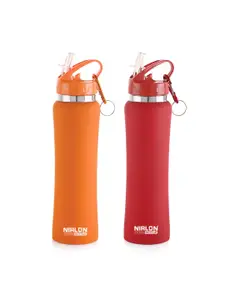 NIRLON Orange 2 Pieces Stainless Steel Solid Water Bottles 750 ml Each