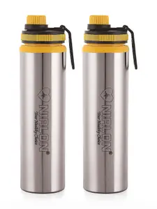 NIRLON Silver-Toned & Yellow 2Pcs Stainless Steel Sipper Water Bottles 900ml Each