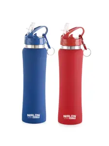 NIRLON Flip Bot Blue & Red 2 Pieces Stainless Steel Water Bottles 750ml Each