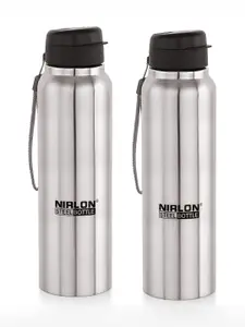 NIRLON Silver-Toned 2 Pieces Superb Flip Stainless Steel Single Wall Water Bottle 1L