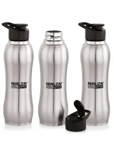 NIRLON Silver-Toned 3 Pieces Aqua Flip Single Wall Stainless Steel Water Bottle 750ml