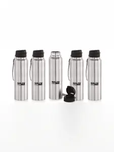 NIRLON Silver-Toned & Black 5Pcs  Stainless Steel Single Wall Vacuum Water Bottles 1l Each