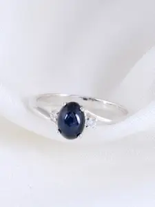 HIFLYER JEWELS 92.5 Sterling Silver Sapphire Oval Gemstone Stone-Studded Finger Ring