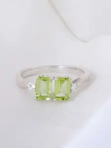 HIFLYER JEWELS 925 Sterling Silver Peridot Octagon Stone Studded Ring