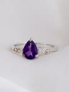 HIFLYER JEWELS 925 Sterling Silver Amethyst Stone Studded Finger Ring